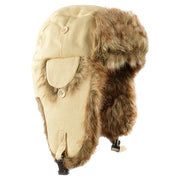 Ushanka rusa ANTARTICA Canvas beige con forro de pelo sintético y superficie de algodón