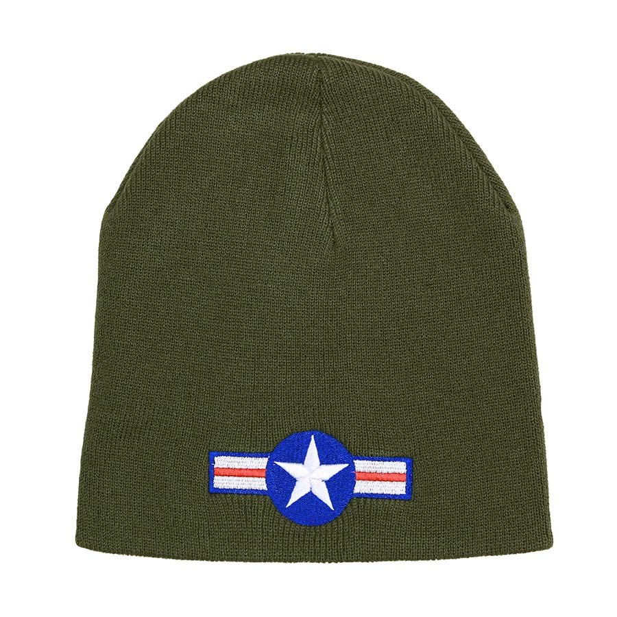 Gorro beanie WWII Air Force verde tejido con bordado US Air Force, 100% acrílico