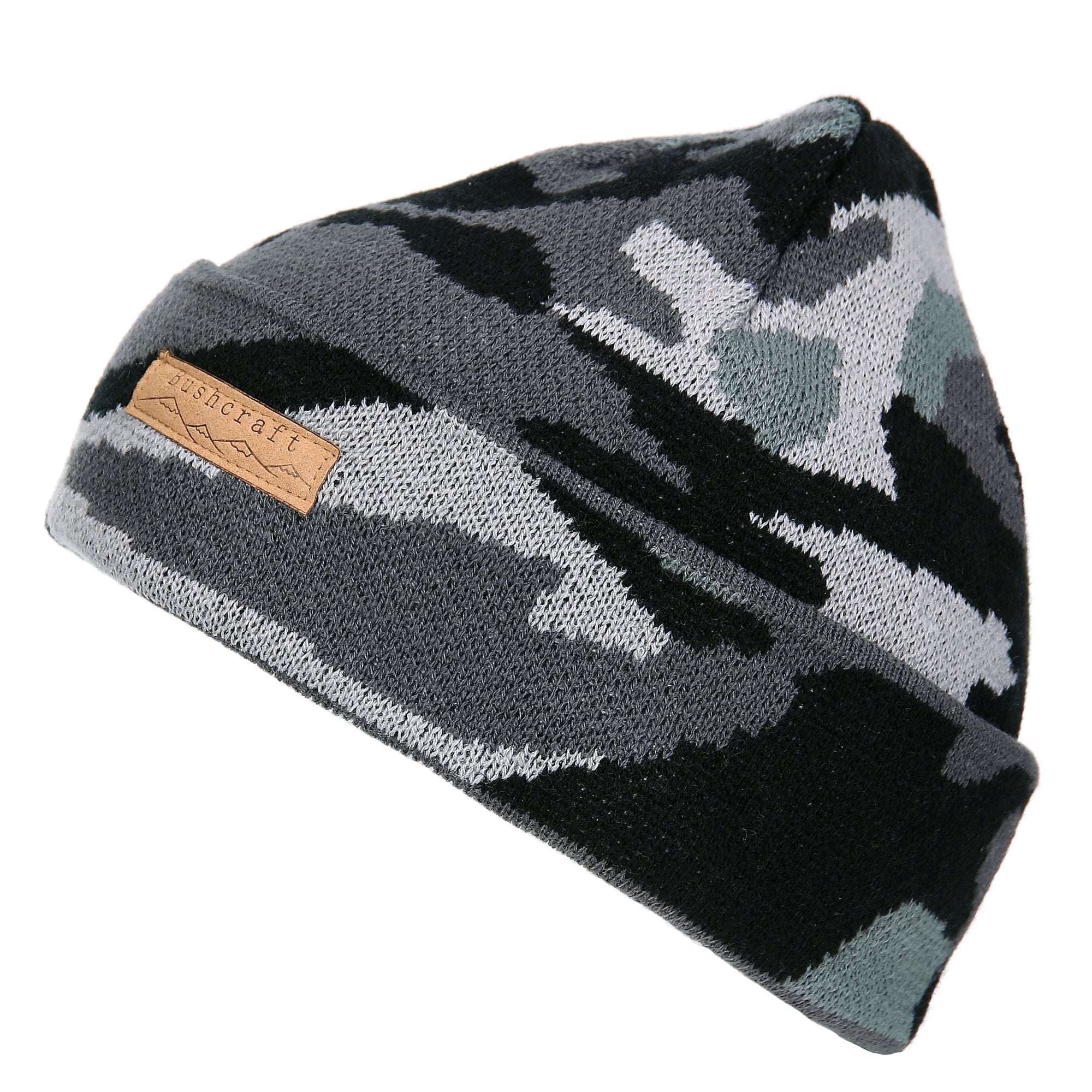 Gorro beanie tejido camuflaje urbano, cálido, 100% acrílico, talla única