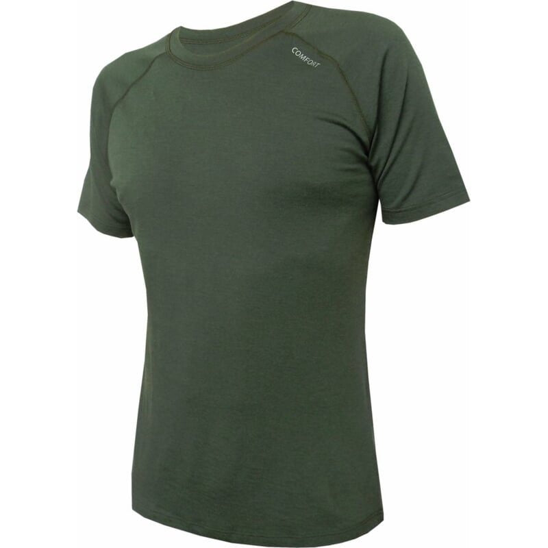 Camiseta funcional IBRIT de lana merino verde, manga corta raglán para hombre