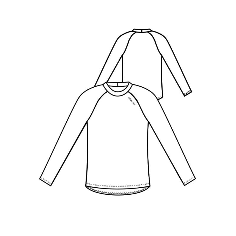 Camiseta térmica de merino para hombre, manga larga raglán y cuello redondo