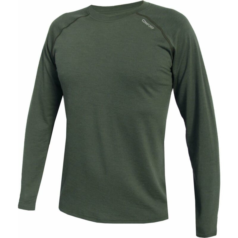 Camiseta térmica de merino para hombre, manga larga raglán y cuello redondo