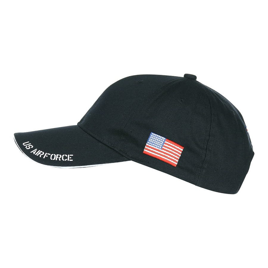 Gorra negra de béisbol US AIR FORCE con logo y bandera