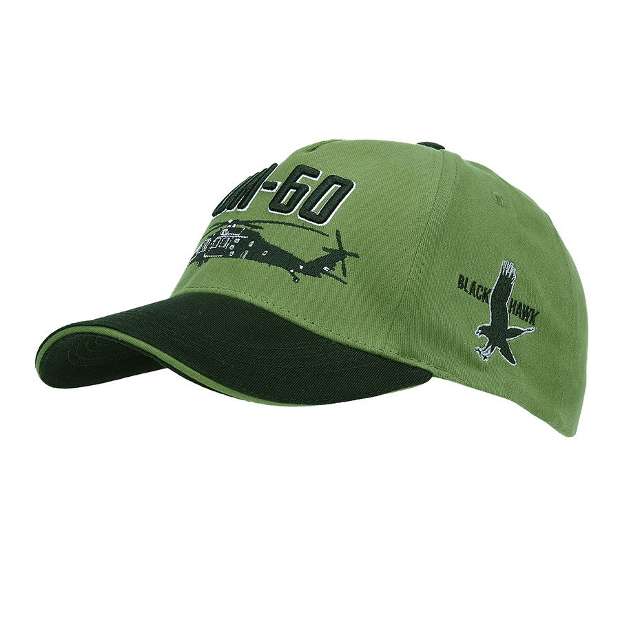 Gorra béisbol verde claro con visera negra y motivo del helicóptero UH-60 Blackhawk