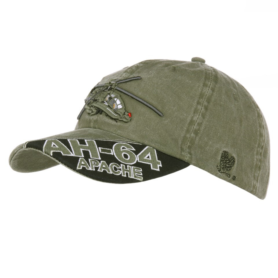 Gorra béisbol verde con helicóptero AH-64 Apache bordado 3D