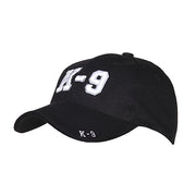 Gorra de béisbol negra K-9, 100% algodón, talla única