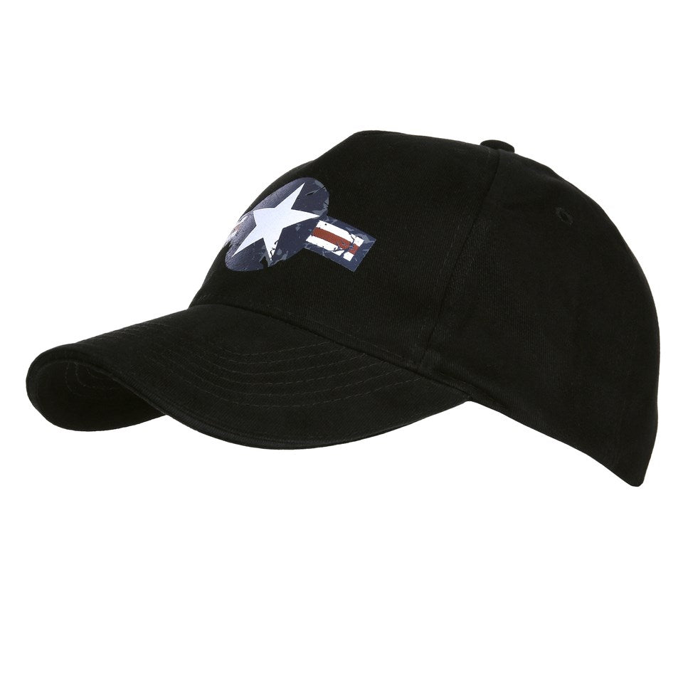 Gorra béisbol USAF WWII negra con estampado de estrella y visera acolchada, cierre ajustable