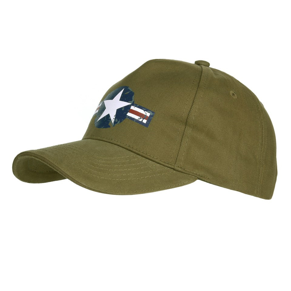 Gorra de beisbol USAF WWII verde con estampado de estrella y visera acolchada