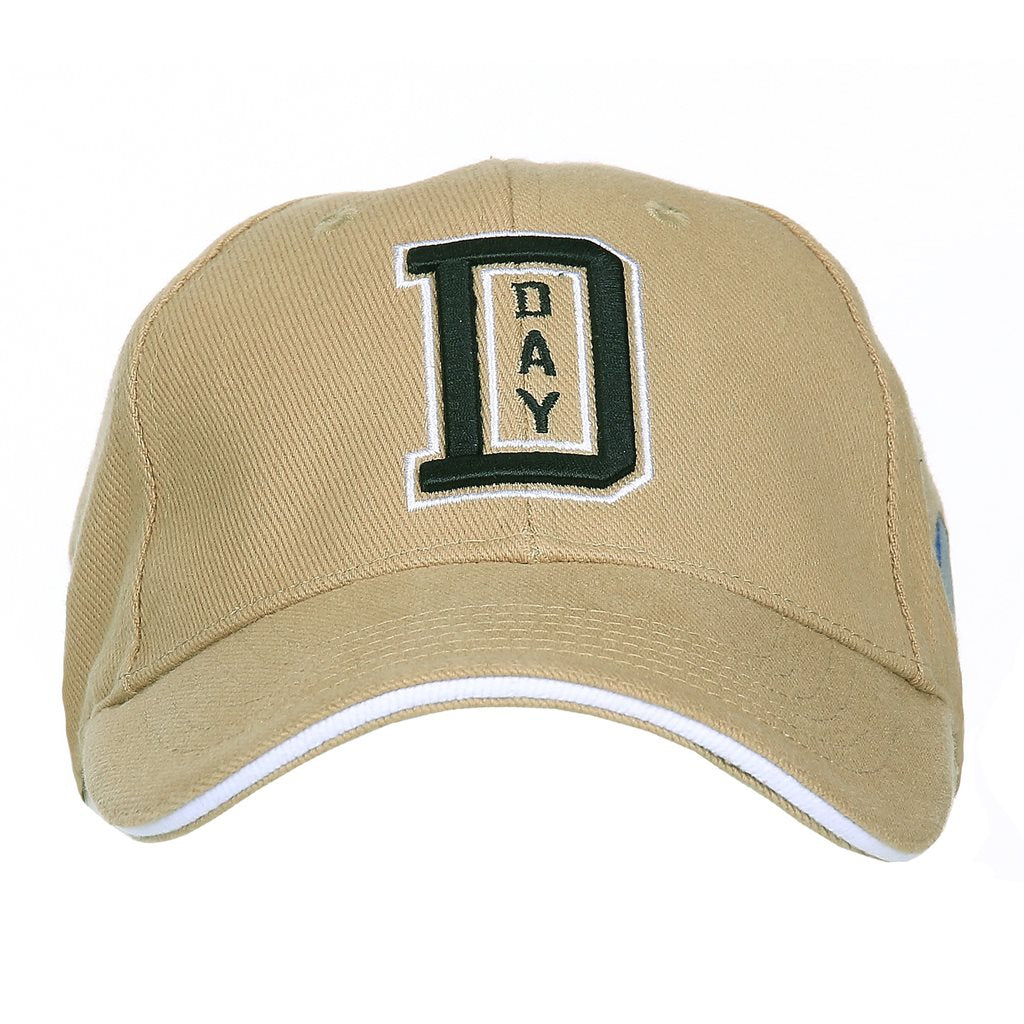 Gorra de béisbol color arena con bordado 3D D-DAY y emblemas de unidades