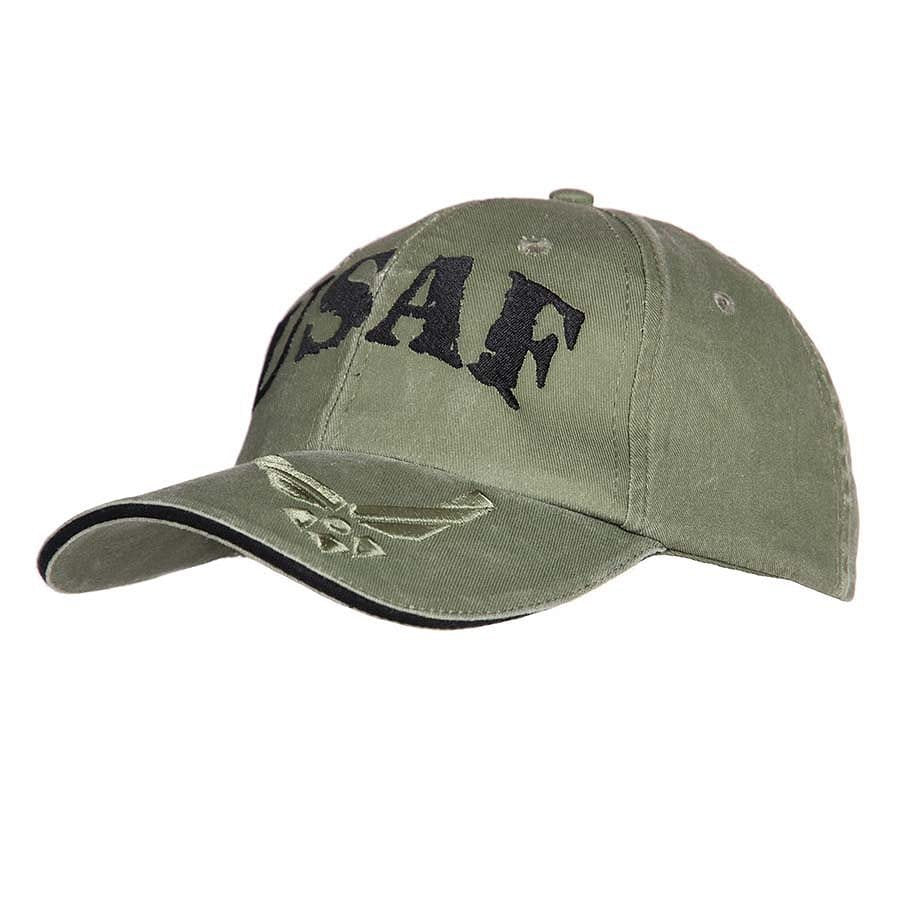 Gorra de béisbol verde con logo e insignia USAF en la parte frontal