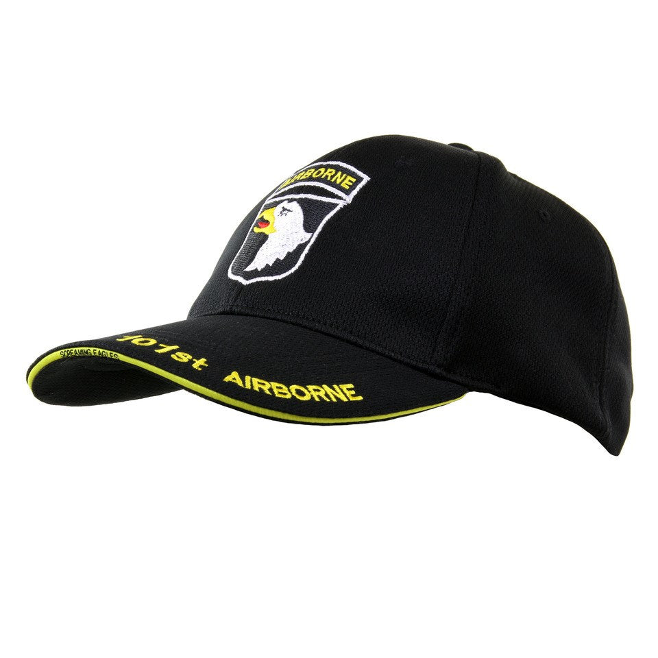 Gorra baseball Army 101st Airborne negra con bordado del emblema y correa ajustable