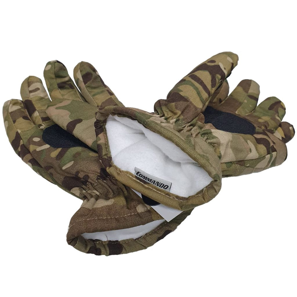 Guantes de invierno TacOp Camo forrados, vista del par con patrón camuflaje y palma reforzada