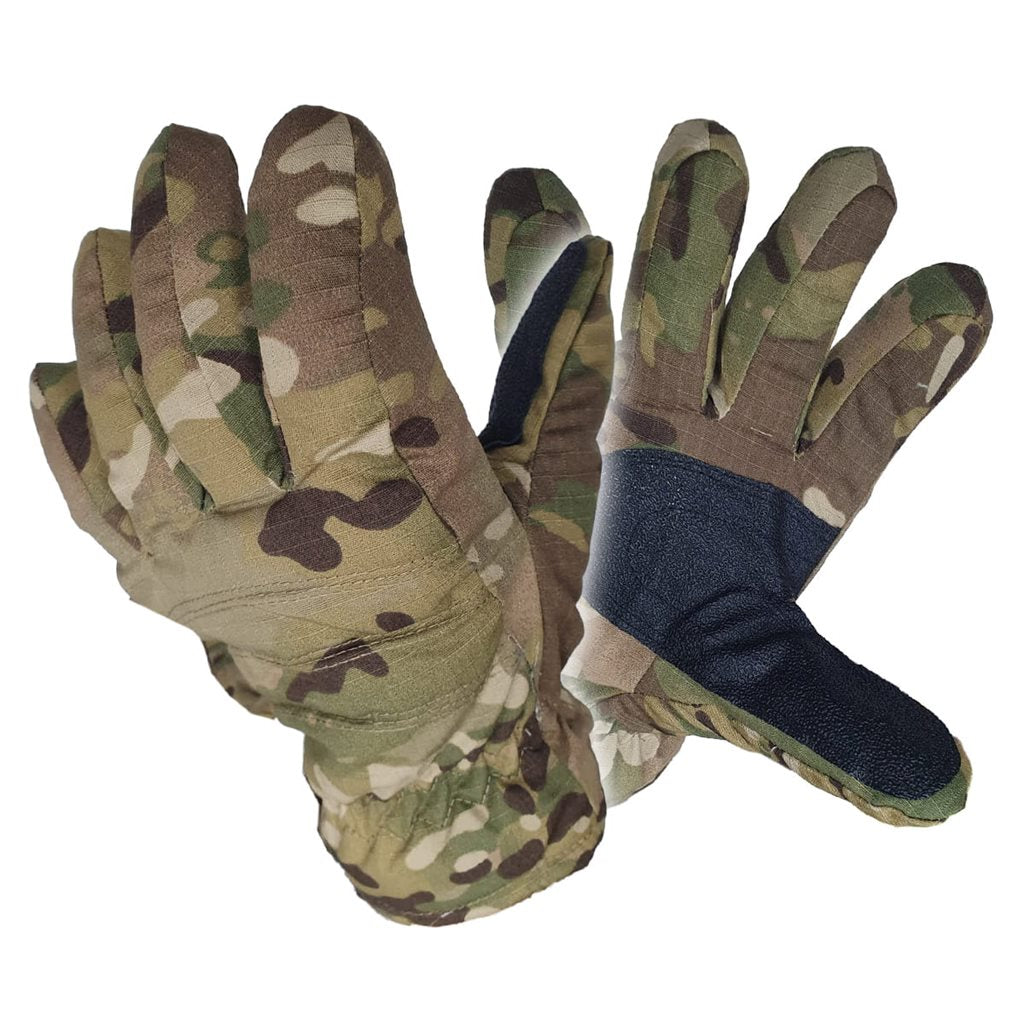 Guantes de invierno TacOp Camo forrados, vista del par con patrón camuflaje y palma reforzada