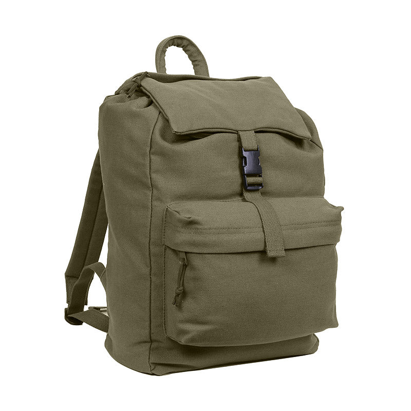 Mochila de día verde con bolsillo en lona de algodón resistente y tratamiento resistente al agua