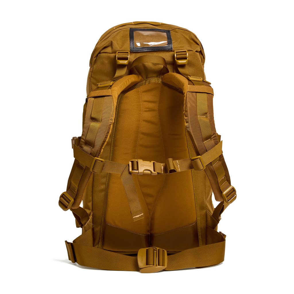 Foto de la mochila MMPS Centurio II 45L Berghaus mostrando el sistema MMPS y varios compartimentos