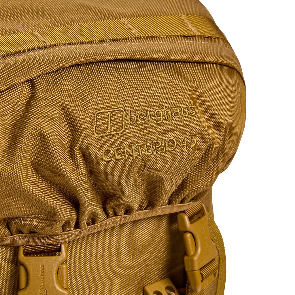Foto de la mochila MMPS Centurio II 45L Berghaus mostrando el sistema MMPS y varios compartimentos