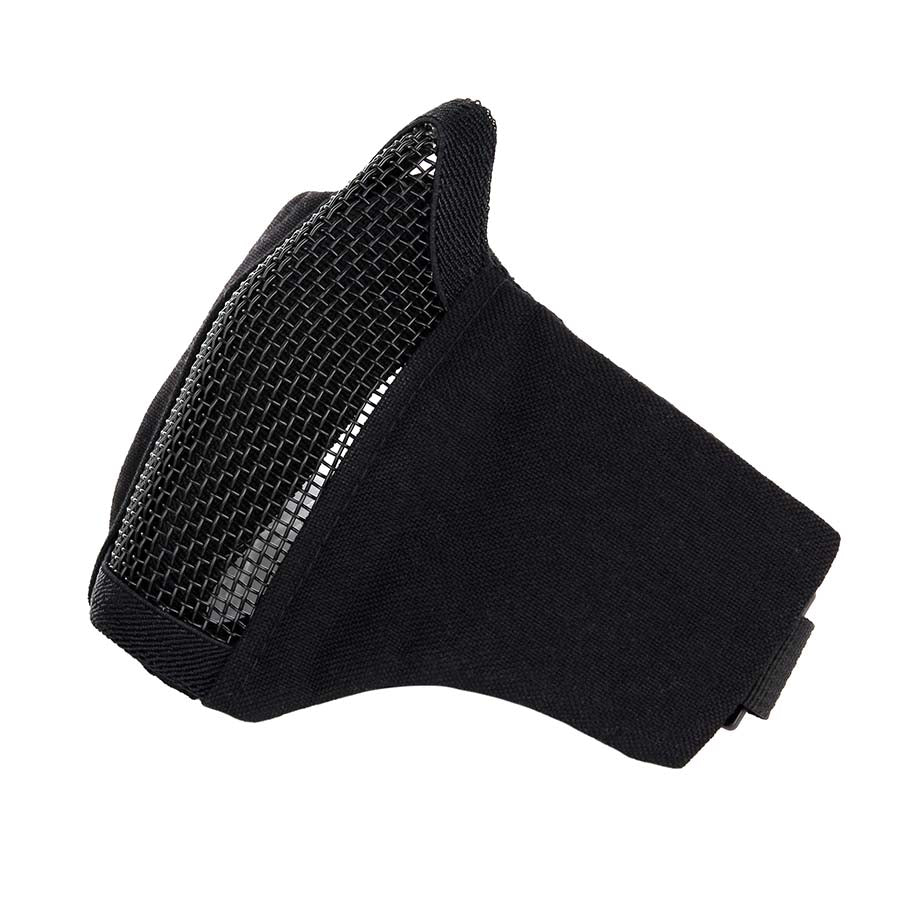 Máscara AIRSOFT acolchada con rejilla metálica frontal, correa elástica, materiales nylon y metal