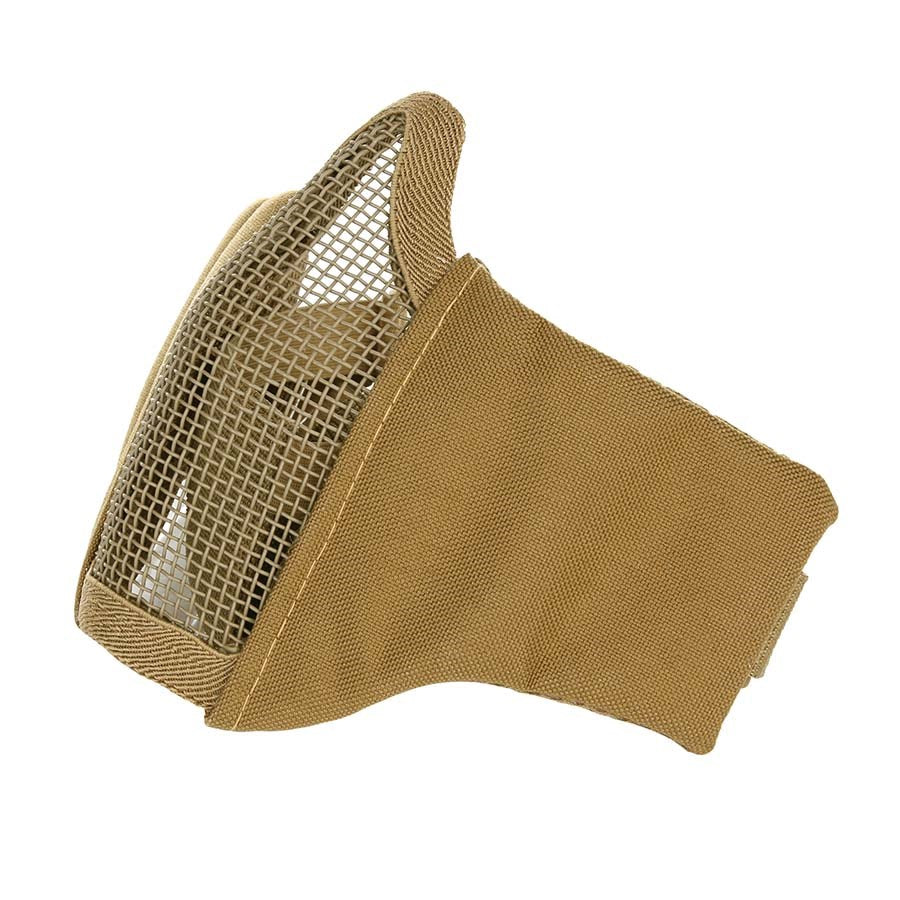 Máscara AIRSOFT acolchada con rejilla metálica frontal, correa elástica, materiales nylon y metal