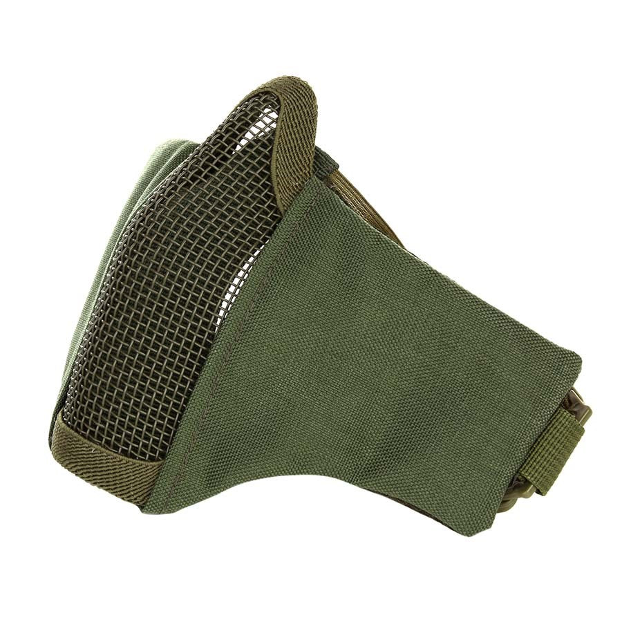Máscara AIRSOFT acolchada con rejilla metálica frontal, correa elástica, materiales nylon y metal