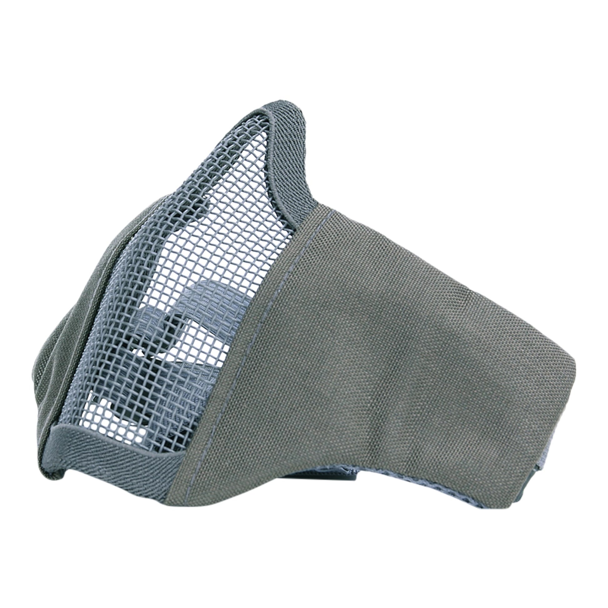 Máscara AIRSOFT acolchada con rejilla metálica frontal, correa elástica, materiales nylon y metal