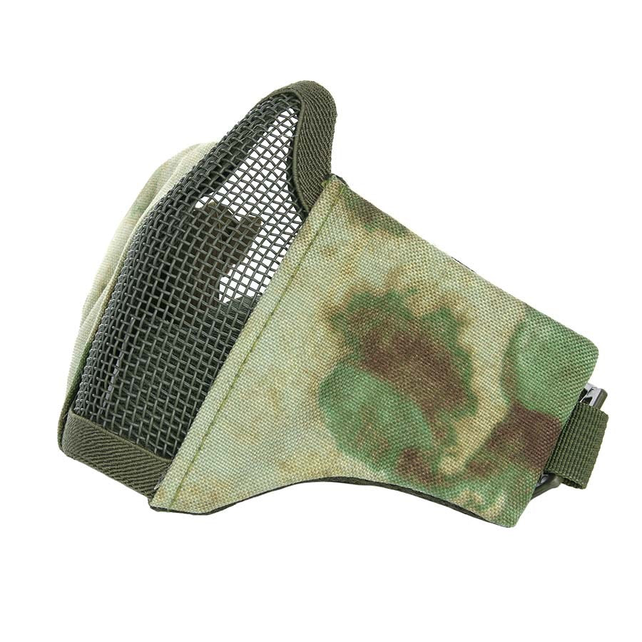 Máscara AIRSOFT acolchada con rejilla metálica frontal, correa elástica, materiales nylon y metal