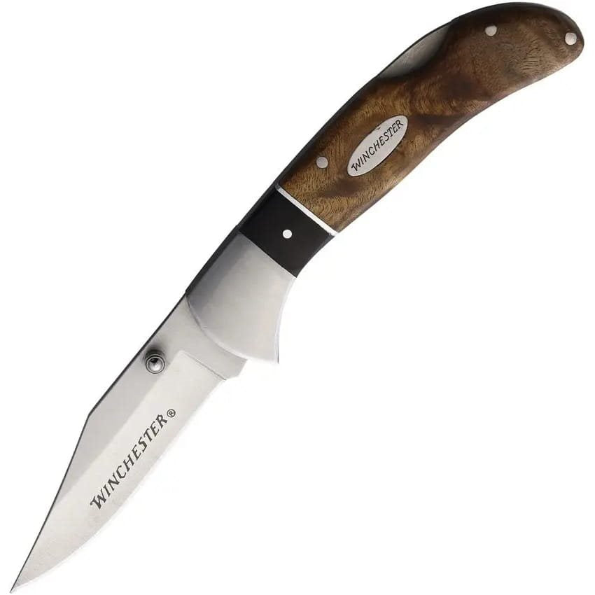Navaja plegable BURL WOOD con mango de madera y metal y funda de cinturón