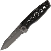 Navaja plegable PARFIVE con hoja tanto y filo combinado, empuñadura madera negra y puntos antideslizantes