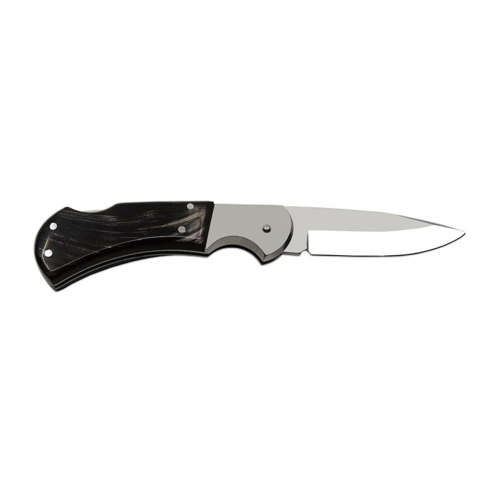 Cuchillo plegable SAVAGE HABLOCK acero 440A, asta de bufalo, hoja 80 mm, con funda de cuero