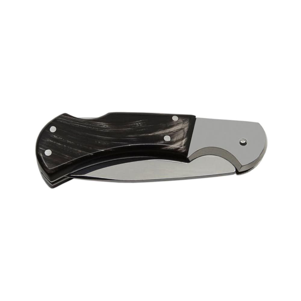 Cuchillo plegable SAVAGE HABLOCK acero 440A, asta de bufalo, hoja 80 mm, con funda de cuero