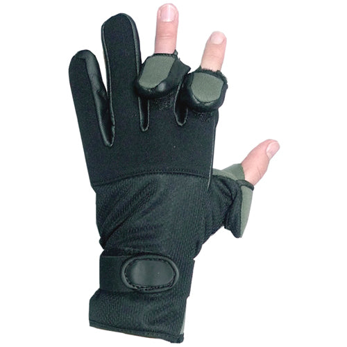 Guantes tácticos de neopreno negros para invierno con puño ajustable y dedos abatibles