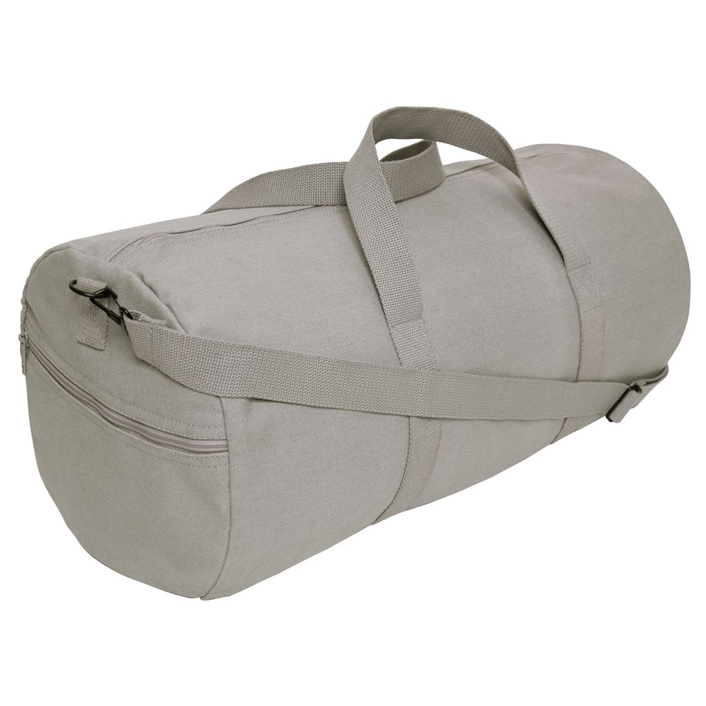 Bolsa bandolera cilíndrica gris 60x30 cm, algodón resistente, cierre de cremallera y correa ajustable