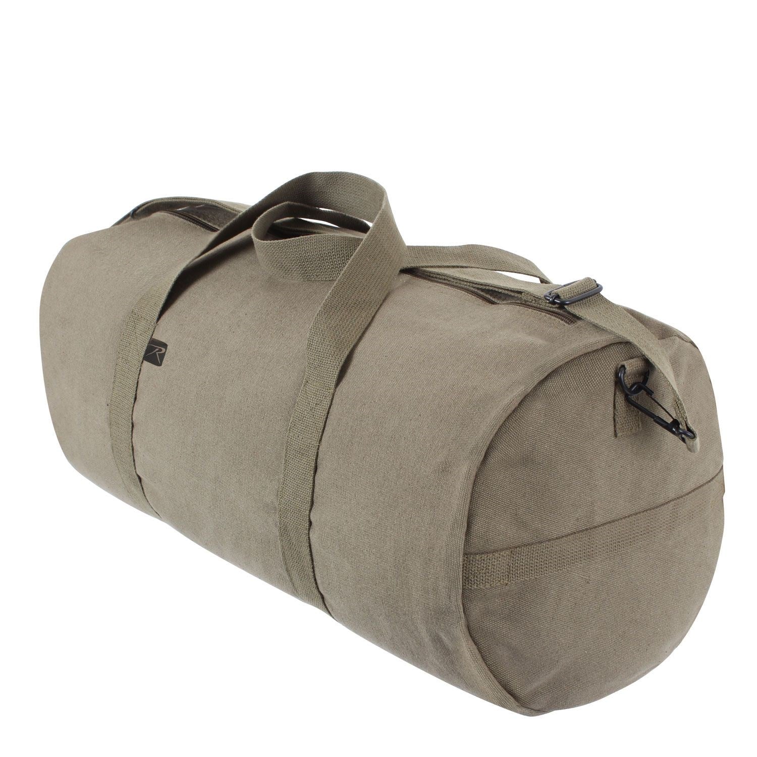 Bolsa bandolera cilíndrica gris 60x30 cm, algodón resistente, cierre de cremallera y correa ajustable