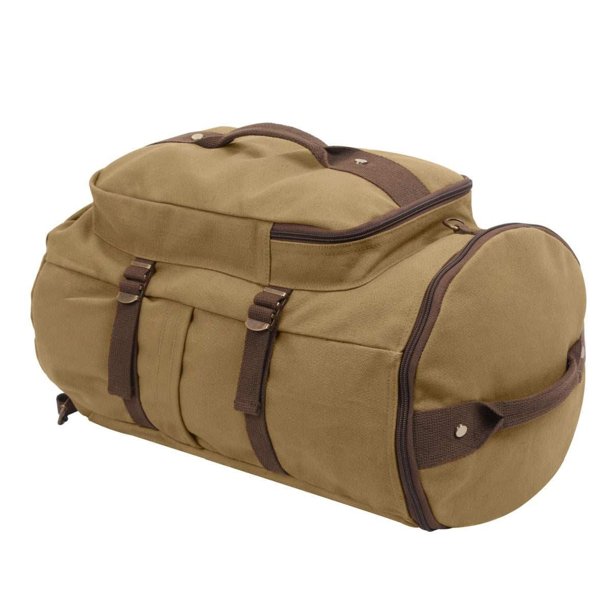 Bolsa convertible 19" de lona, vista frontal con asas y correas