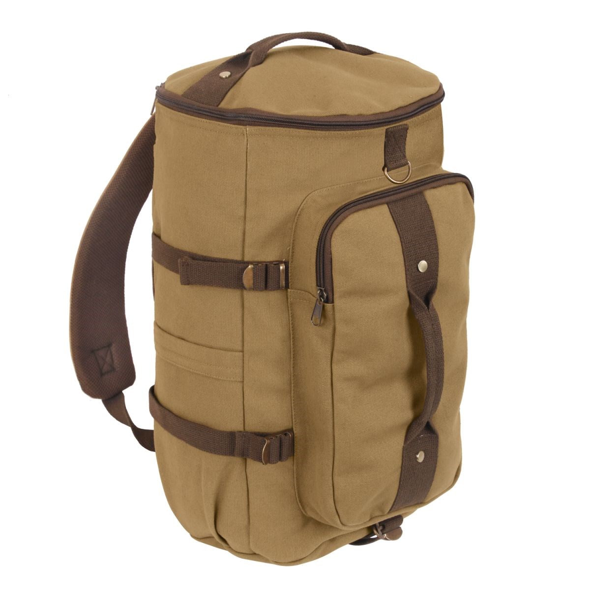 Bolsa convertible 19" de lona, vista frontal con asas y correas