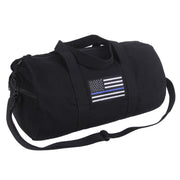 Bolsa deportiva de lona negra con bandera USA 'Blue Line', correa ajustable y desmontable, 48 x 23 cm