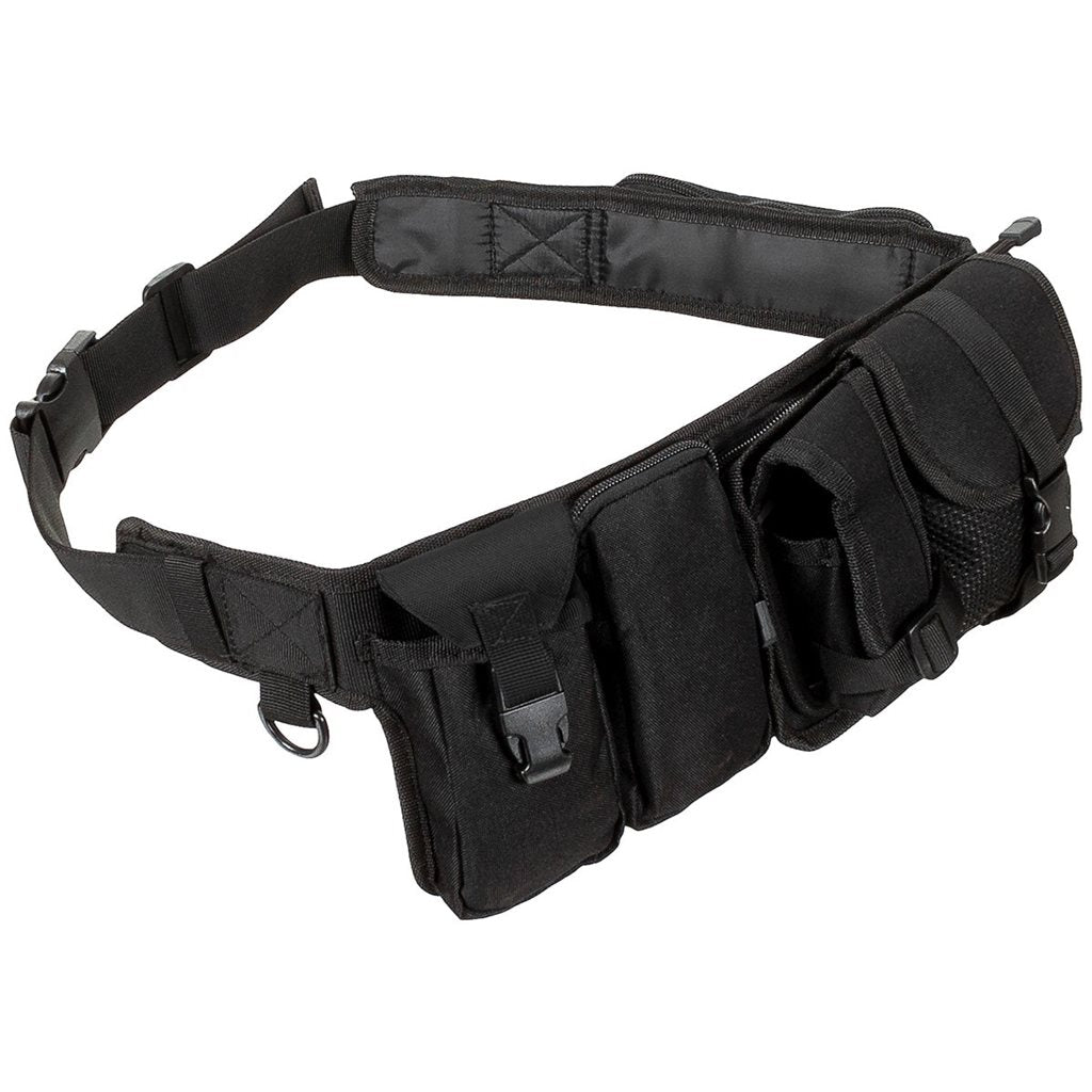 Cinturón negro con fundas y bolsillos