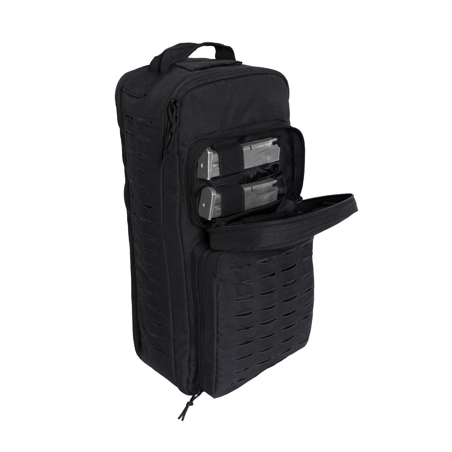 Mochila sling táctica MOLLE negra, 23 litros, poliéster 600D, bolsillo para bolsa de hidratación y dos bolsillos frontales