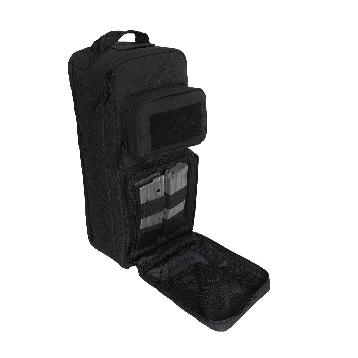 Mochila sling táctica MOLLE negra, 23 litros, poliéster 600D, bolsillo para bolsa de hidratación y dos bolsillos frontales