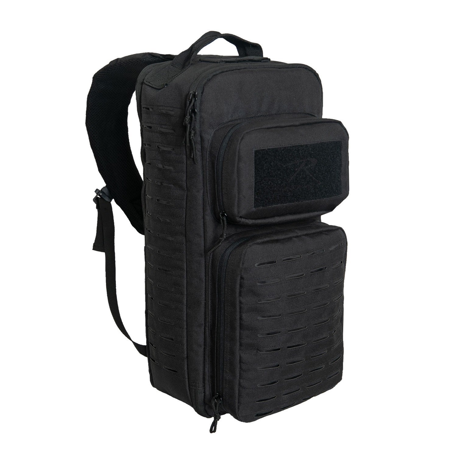 Mochila sling táctica MOLLE negra, 23 litros, poliéster 600D, bolsillo para bolsa de hidratación y dos bolsillos frontales