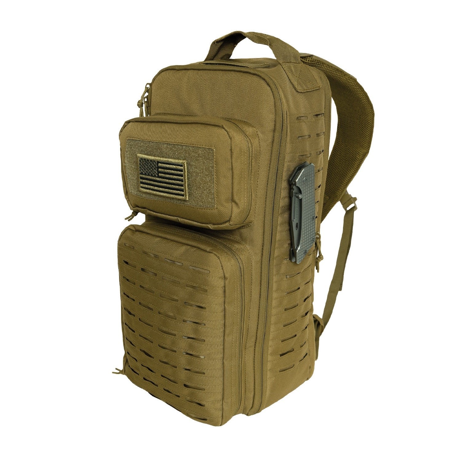 Mochila sling táctica MOLLE negra, 23 litros, poliéster 600D, bolsillo para bolsa de hidratación y dos bolsillos frontales