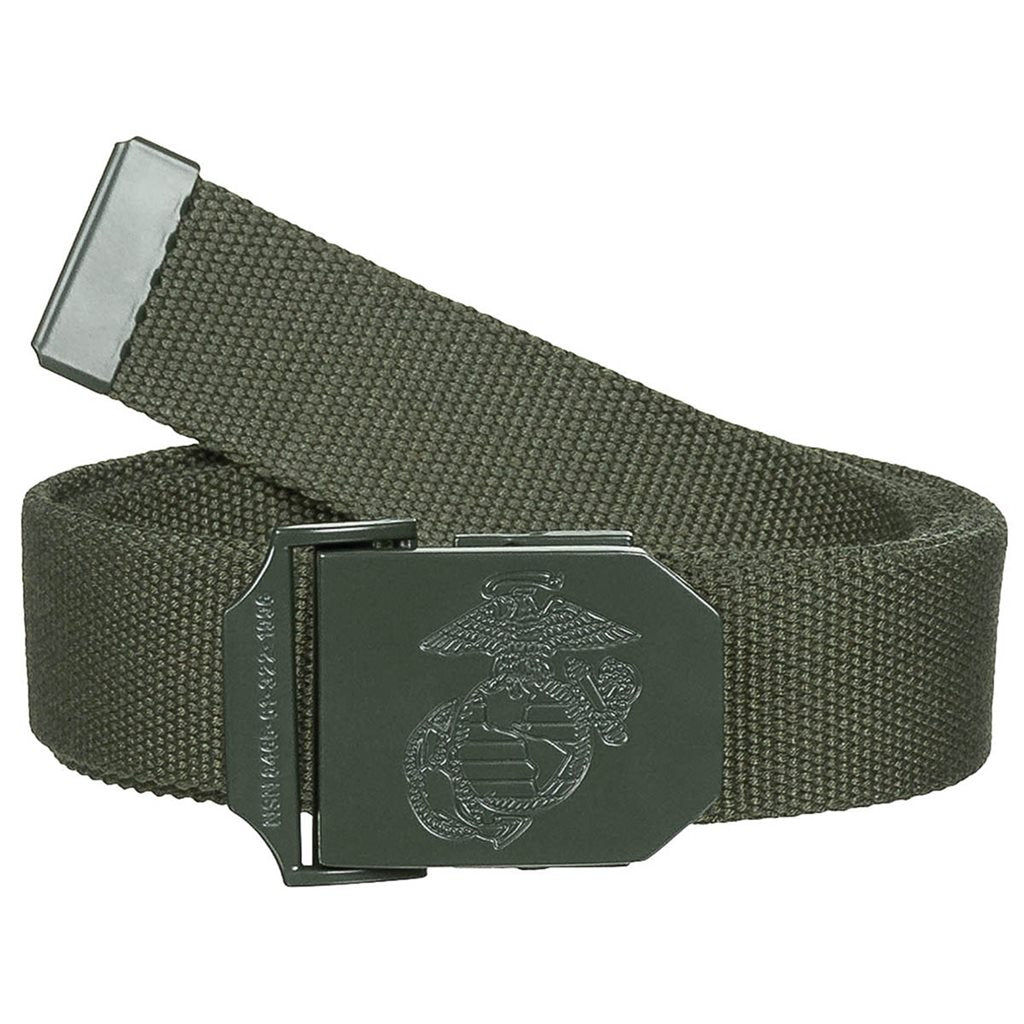 Cinturón verde USMC de algodón con hebilla metálica grabada, 35 mm, identificador 22505B