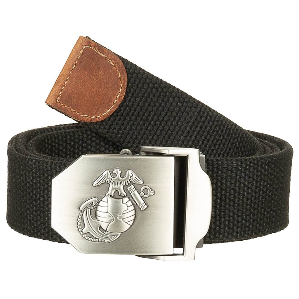 Cinturón 4 cm USMC negro con hebilla plateada, cinturón de algodón