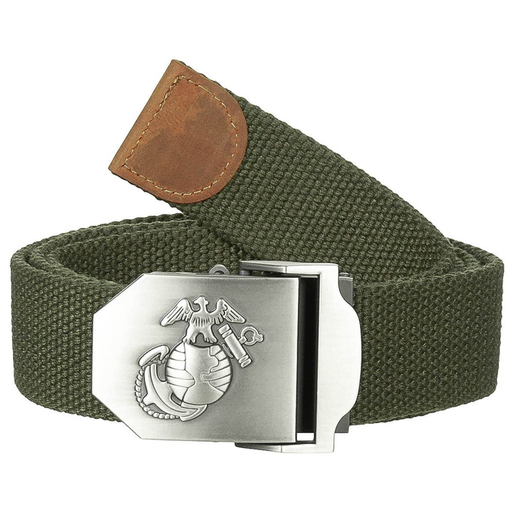 Cinturón 4 cm USMC negro con hebilla plateada, cinturón de algodón