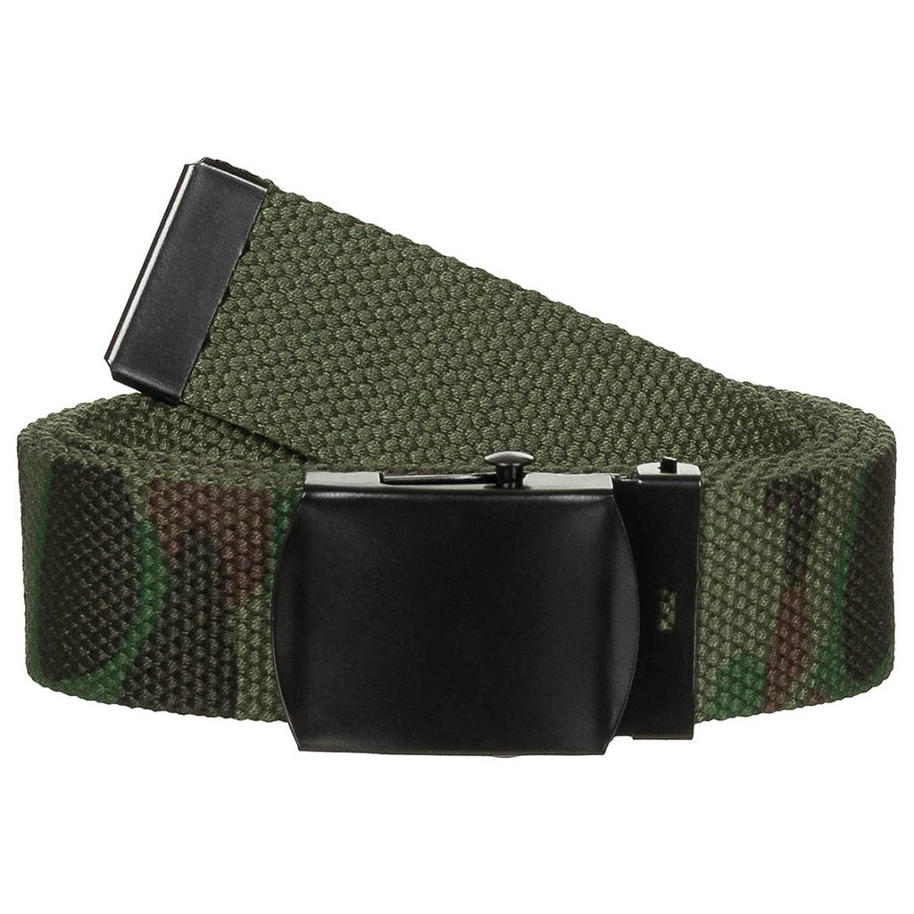 Cinturón 30 mm camuflaje Woodland con hebilla metálica negra