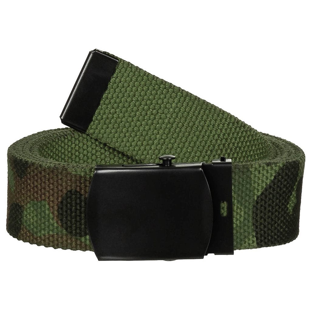 Cinturón 30 mm camuflaje Woodland con hebilla metálica negra