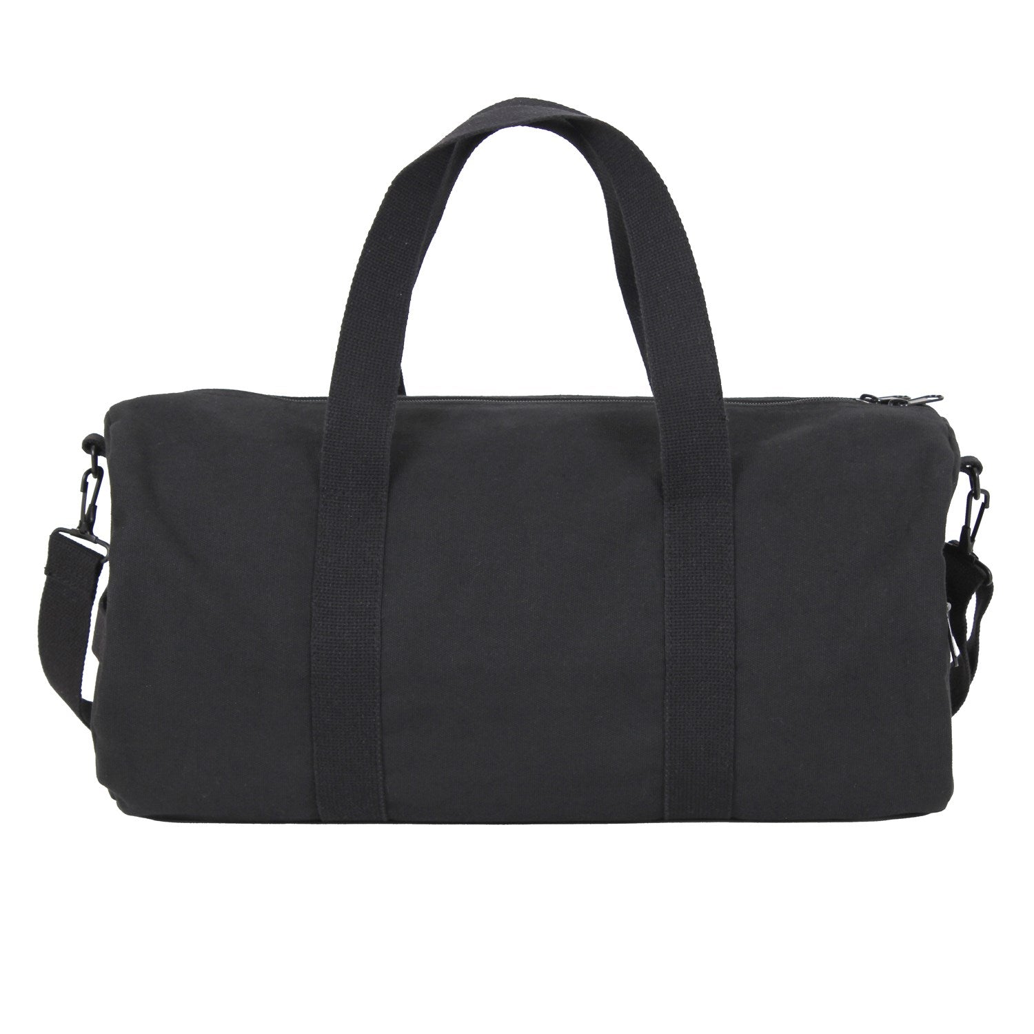 Bolsa deportiva negra con bordado bandera EEUU y franja roja, asas y correa ajustable desmontable, algodon, 48x23 cm