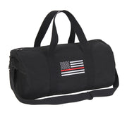 Bolsa deportiva negra con bordado bandera EEUU y franja roja, asas y correa ajustable desmontable, algodon, 48x23 cm