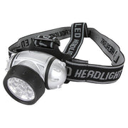 Linterna frontal ligera de plástico, 9 LED, correas ajustables, modo destello, incluye 3 pilas AAA