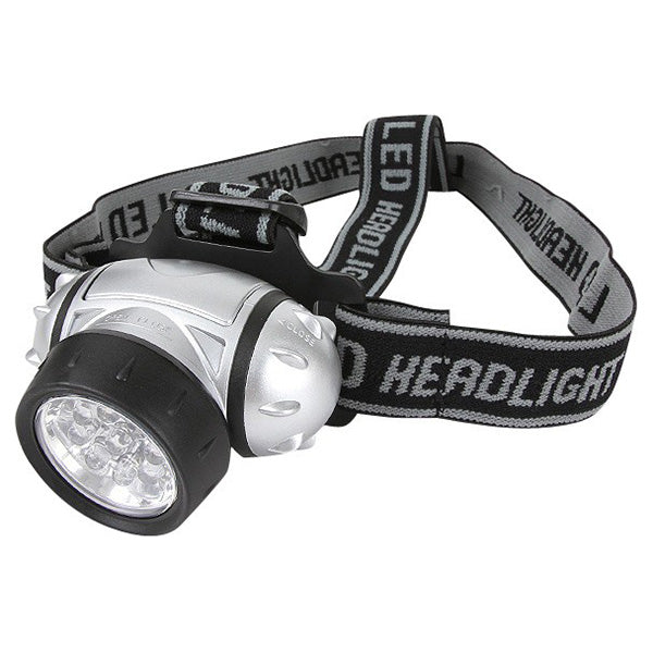 Linterna frontal ligera de plástico, 9 LED, correas ajustables, modo destello, incluye 3 pilas AAA