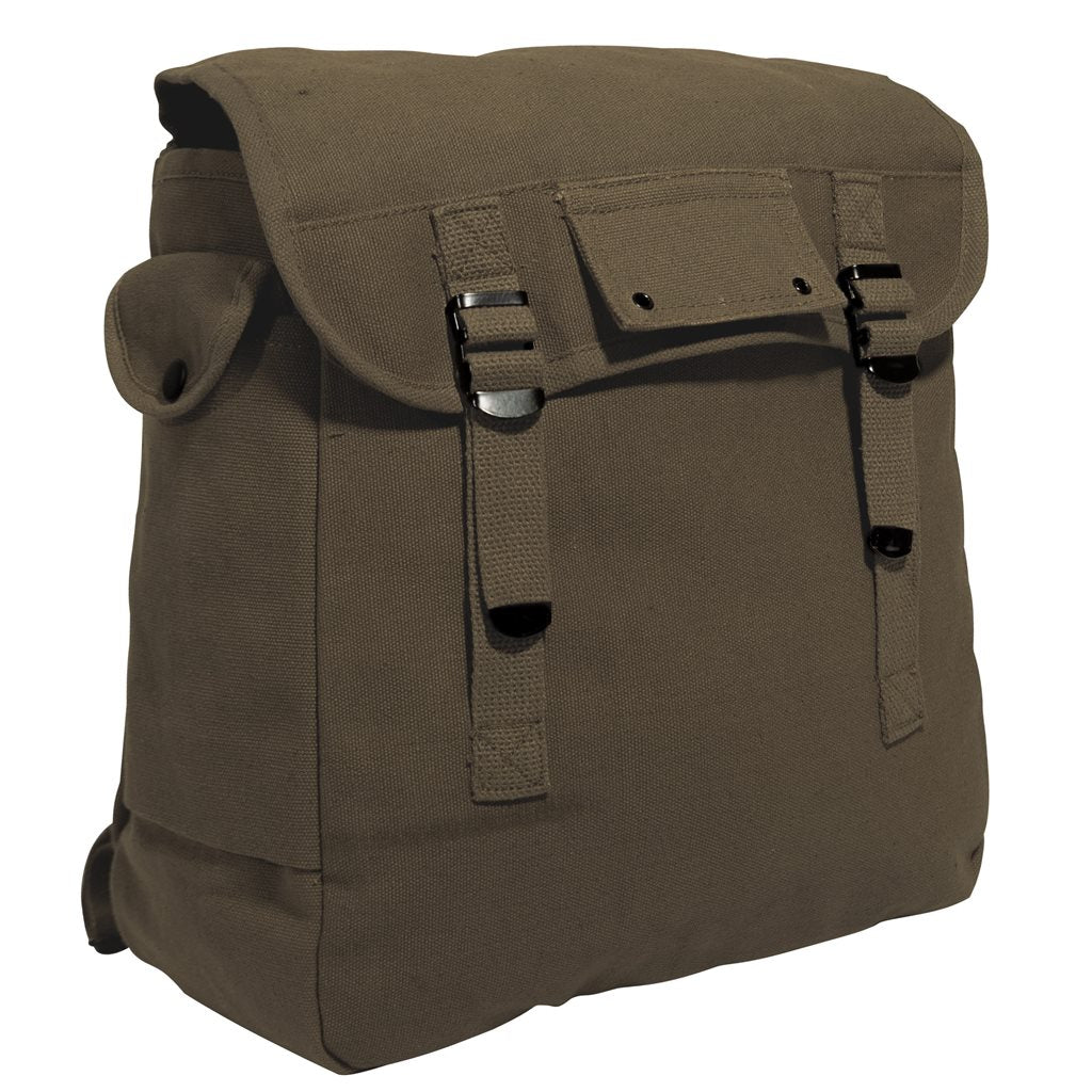 Bolsa/mochila MUSETTE KHAKI en lona de algodón estilo army retro con cierre de hebillas y correas ajustables